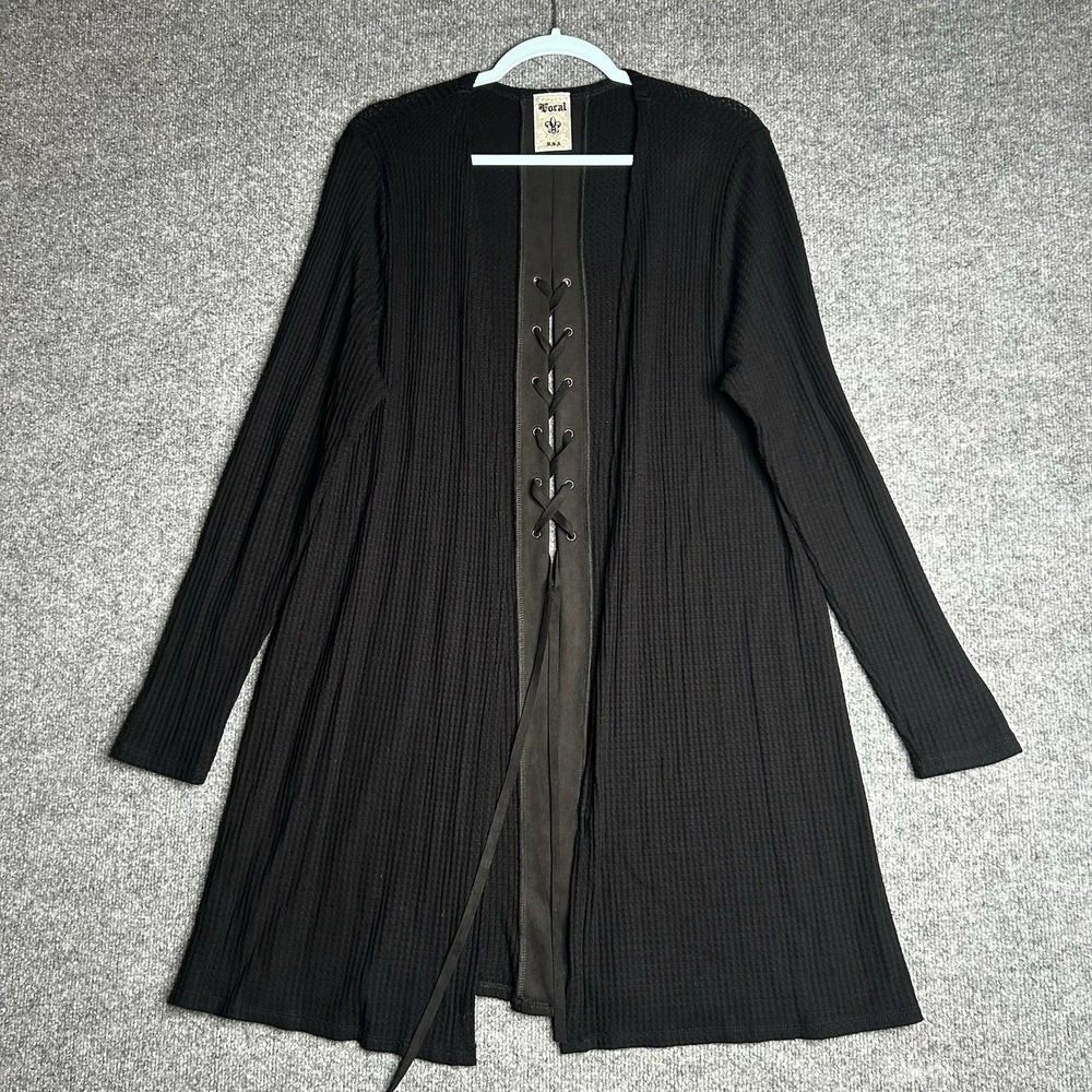 Vocal Usa Open Front Criss Cross Lace Up Cardigan Size 2xl Black Whimsigoth